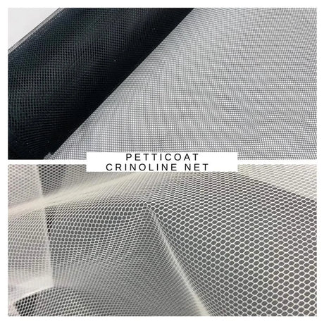 Petticoat Crinoline Net Fabric - Stiff Mesh, 56" Width, Black, White