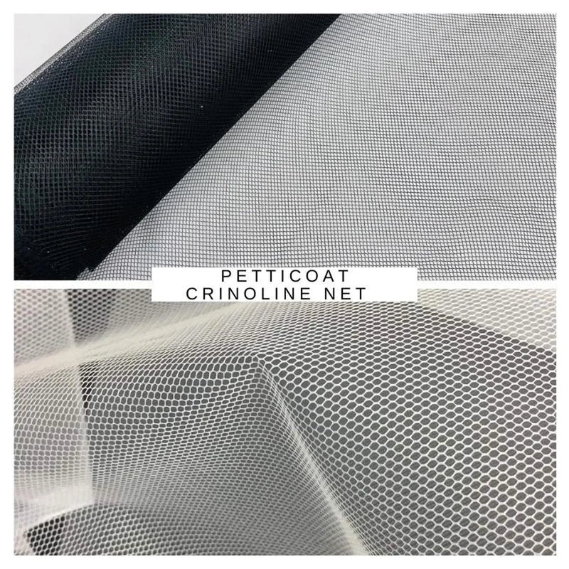 Petticoat Crinoline Net Fabric - Stiff Mesh, 56" Width, Black/White