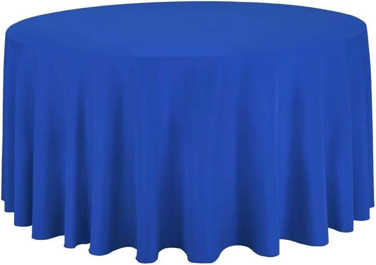 Polyester Round Tablecloth Polyester Fabric - 120" Round, Wrinkle-Resistant, Reusable, Black, Ivory, Navy, Red, Royal, White