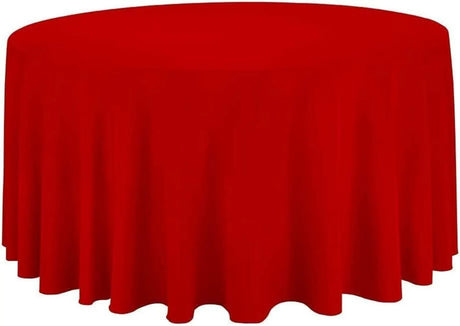 Polyester Round Tablecloth Polyester Fabric - 120" Round, Wrinkle-Resistant, Reusable, Black, Ivory, Navy, Red, Royal, White