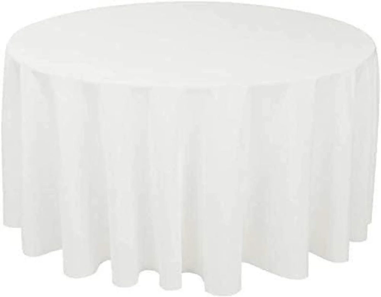 Polyester Round Tablecloth Polyester Fabric - 120" Round, Wrinkle-Resistant, Reusable, Black, Ivory, Navy, Red, Royal, White