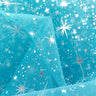 Star Bursts Sheer Organza Fabric - Glitter Star Print, Pink/Turquoise/White, 58/60" Width