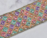 Embroidered Trim Multi-Color Beaded Sequined 2.25"