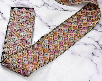 Embroidered Trim Multi-Color Beaded Sequined 2.25"