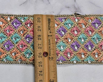 Embroidered Trim Multi-Color Beaded Sequined 2.25"
