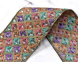 Embroidered Trim Multi-Color Beaded Sequined 2.25"