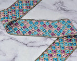Embroidered Trim Multi-Color Beaded Sequined 2.25"