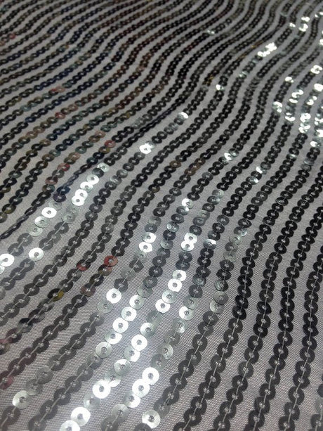 1 Yard Dark Silver Taffeta Fabric with Hypnotic Sequins 50/52 Inch Width