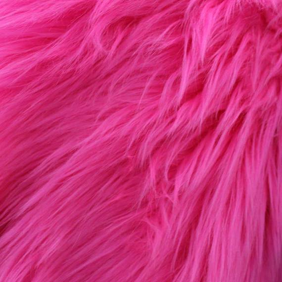 Fuschia Faux Fake Fur Solid Shaggy Long Pile Fabric,