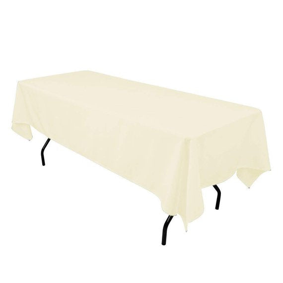 1 Yard Ivory Rectangle Tablecloth Washable Polyester for 6 Foot Table 60 Inch Width
