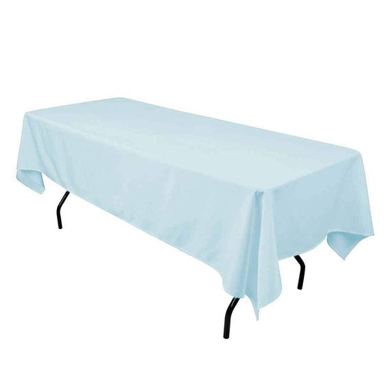 1 Yard Baby Blue Rectangle Tablecloth Washable Polyester for 6 Foot Table 60 Inch Width