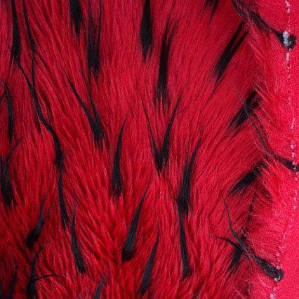 Black Red Faux Fur Two Tone Spiked Shaggy Long Pile Fabric,