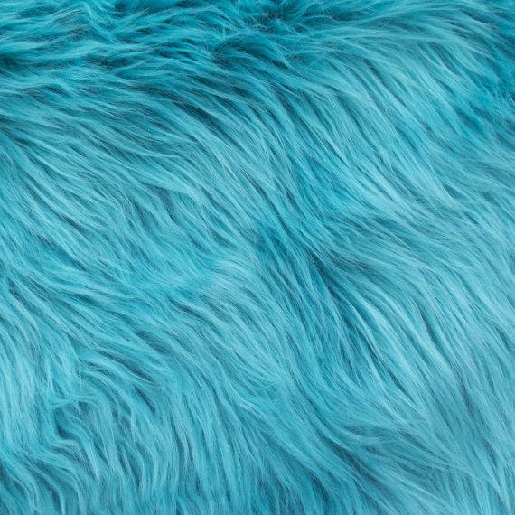 Aqua Faux Fake Fur Solid Shaggy Long Pile Fabric,