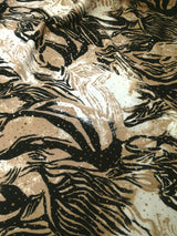 Animal Print W/ Shiny Gold Faux Sequins Ponte De Roma Polyester Spandex Fabric - Animal Print, Shiny Gold, 58"-60" Width