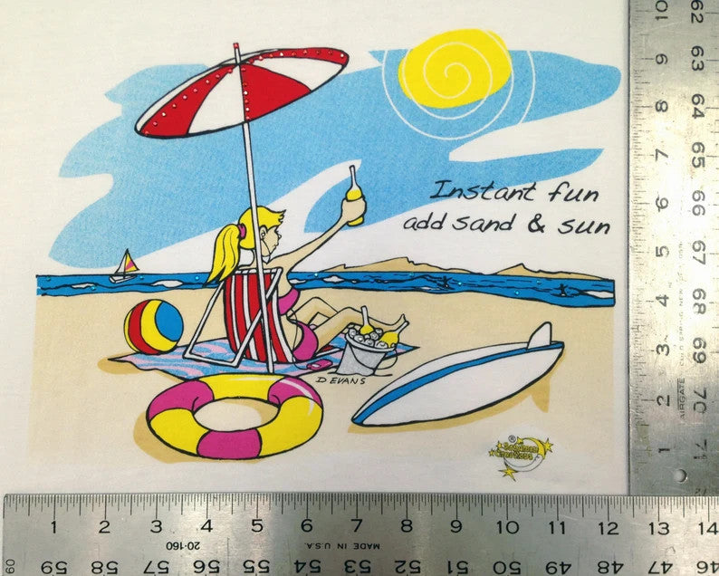 Summer Fun 100 Percent Cotton Fabric - Animated Print, Side Slits, Matte Studs, One Size Fits Most