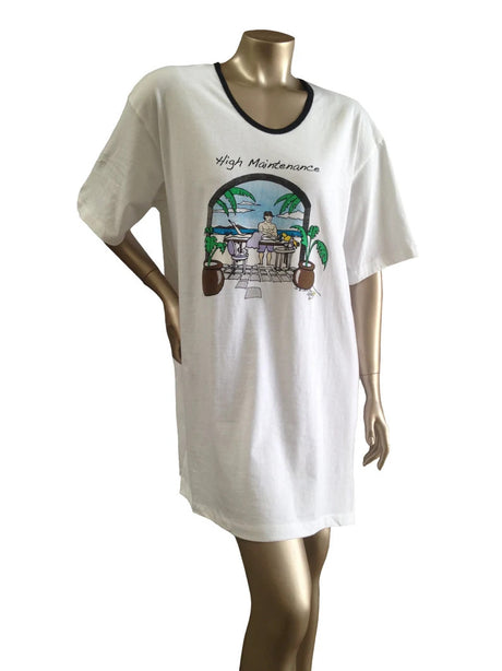High Maintenace 100 Percent Cotton Fabric - Animated Sleepshirt Or Beach Cover-Up, Side Slits, Matte Studs, One Size Fits Most