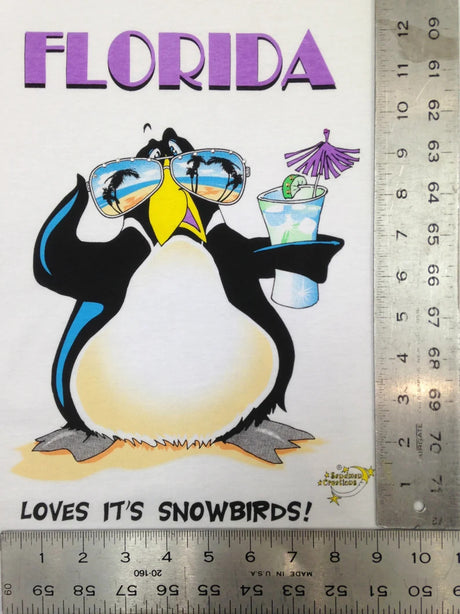 Florida Penguin 100 Percent Cotton Fabric - Animated Sleepshirt Or Beach Cover-Up, Side Slits, Matte Studs, One Size Fits Most