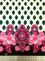 Big Floral Ogee Bordered Pattern Polyester Spandex Fabric - Black, White, 58" Width