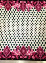 Big Floral Ogee Bordered Pattern Polyester Spandex Fabric - Black, White, 58" Width