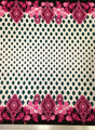 Big Floral Ogee Bordered Pattern Polyester Spandex Fabric - Black, White, 58" Width