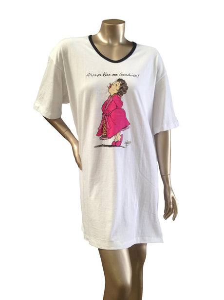 Goodnight Kiss 100 Percent Cotton Fabric - Animated Sleepshirt Or Beach Cover-Up, Side Slits, Matte Studs, One Size Fits Most
