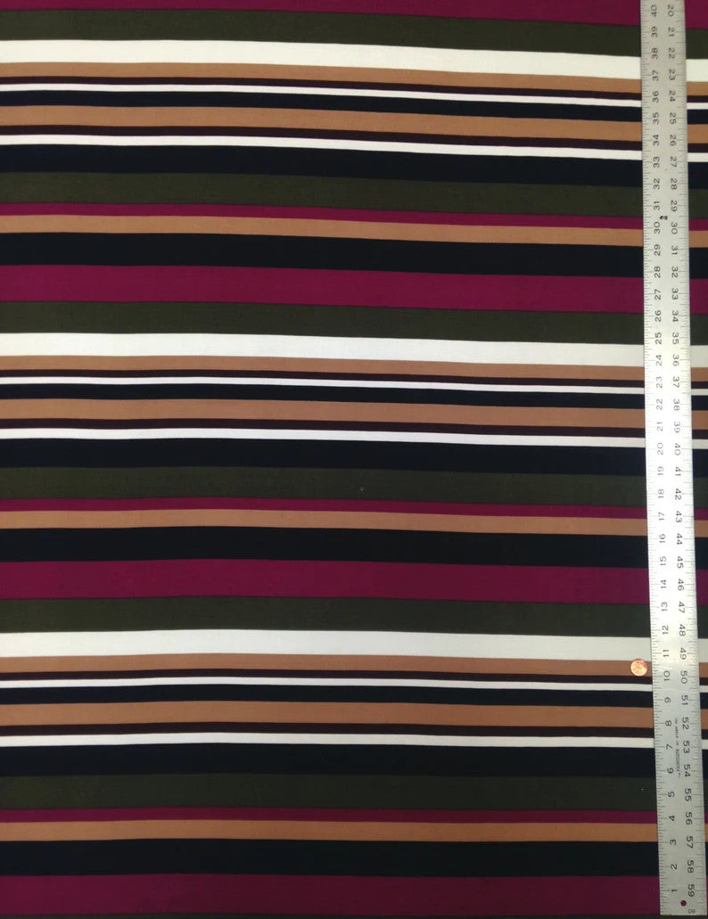 Retro Fall Bayadere Stripes Polyester Spandex ITY Knit Jersey Fabric - Bayadere Stripes, Multi Color, 58" To 60" Width