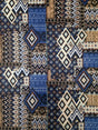 Blue Tan Tribal Pattern Polyester Spandex Fabric - Brushed Knit Jersey, Blue/Tan Tribal Print, 58-60" Width