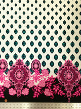 Big Floral Ogee Bordered Pattern Polyester Spandex Fabric - Black, White, 58" Width