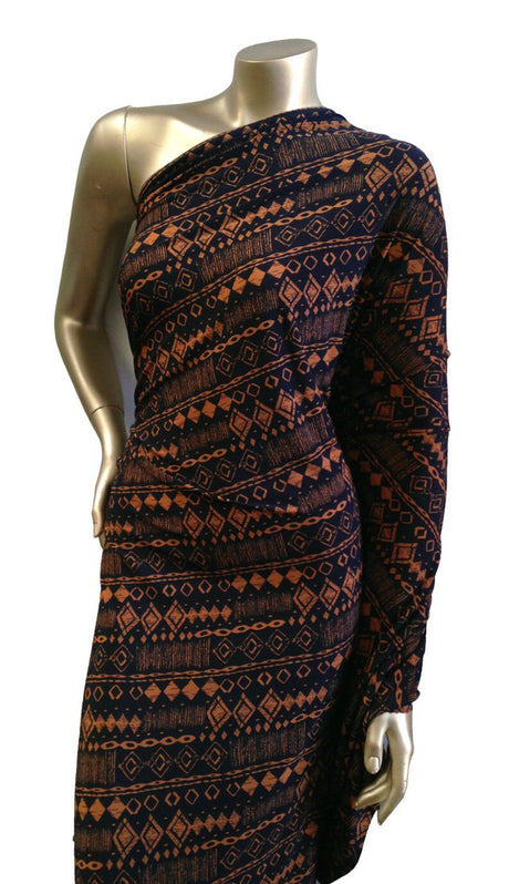 Diamond Tribal Print ITY Knit Jersey Polyester Spandex Fabric - Diamond Tribal Print, Repeating Pattern, 58" To 60" Width