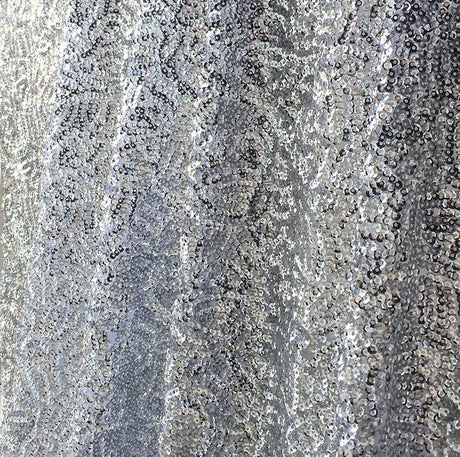 Silver Seaweed Glitz Sequin Mesh Fabric,