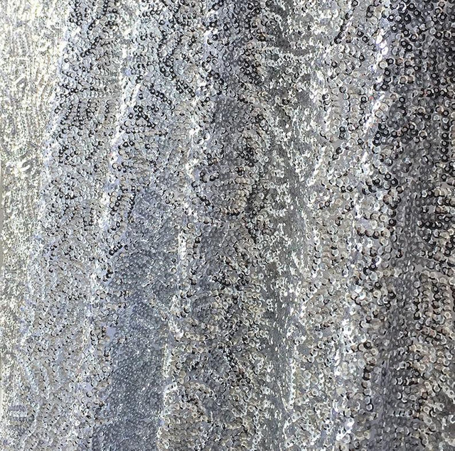 Silver Seaweed Glitz Sequin Mesh Fabric,