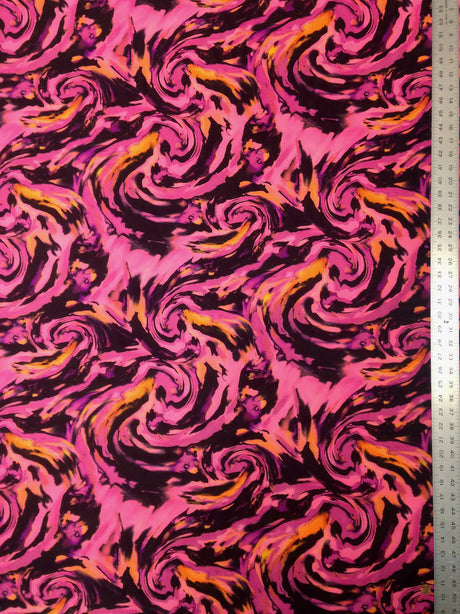 Fantastic Storm Swirl Polyester Spandex Fabric - Hot Pink, Orange Swirl Pattern, 58"-60" Width
