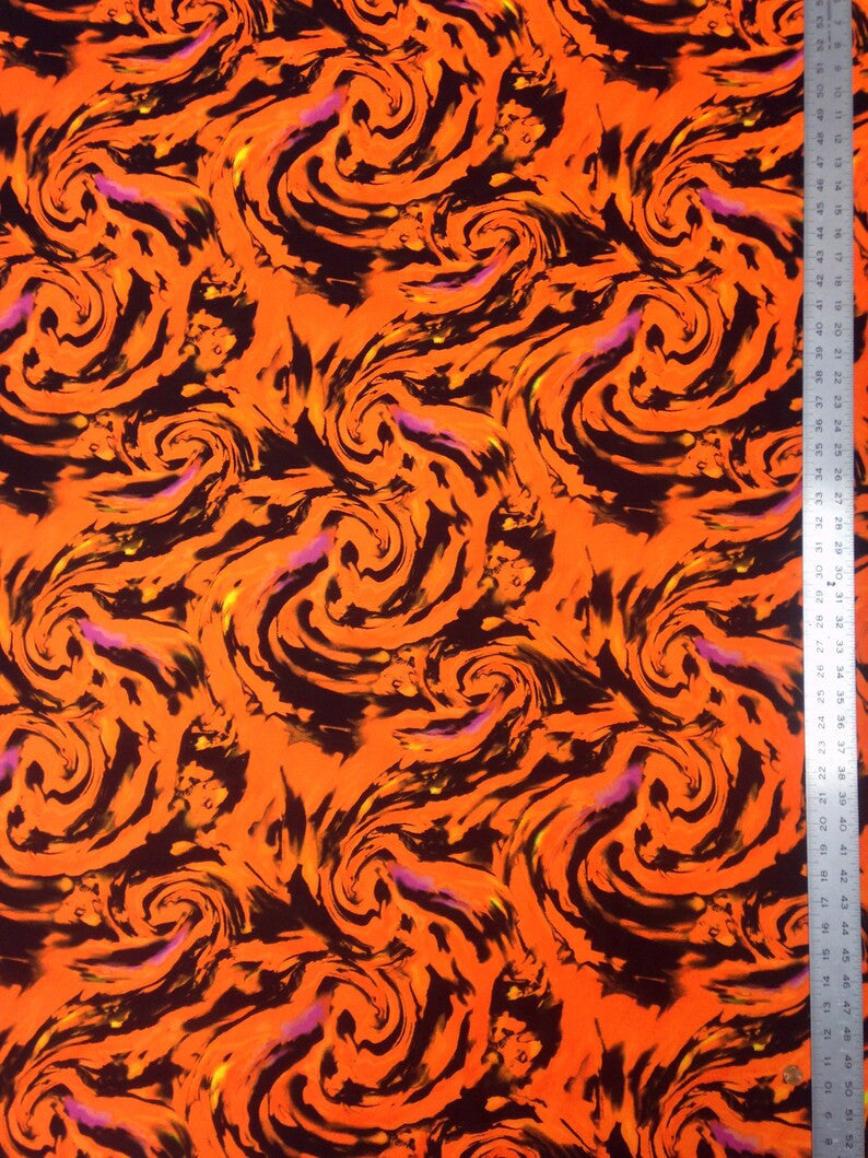 Fantastic Storm Swirl Polyester Spandex Fabric - Hot Pink, Orange Swirl Pattern, 58"-60" Width