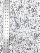 Polyester Floral Lace Fabric - Textured Floral Design, White, Black