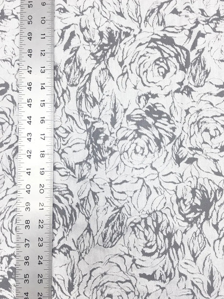 Polyester Floral Lace Fabric - Textured Floral Design, White, Black