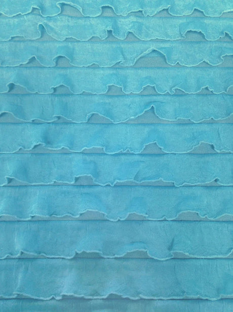 1" Ruffles Polyester Spandex Fabric - Aqua Onion Skin Ruffles, Semi-Sheer, 52" To 54" Width