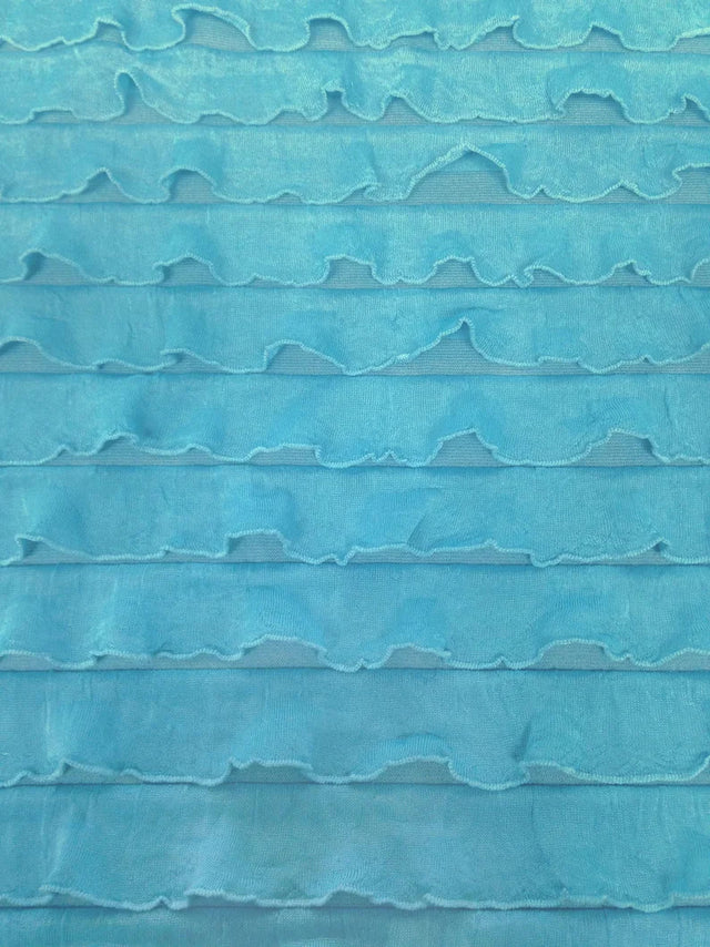 1" Ruffles Polyester Spandex Fabric - Aqua Onion Skin Ruffles, Semi-Sheer, 52" To 54" Width