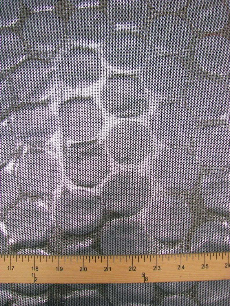 Polyester Spandex Fabric - Shiny Circles Foil Design, Silver, Magenta, Teal, 58/60" Width