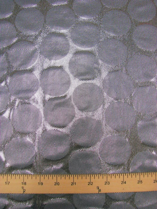 Polyester Spandex Fabric - Shiny Circles Foil Design, Silver, Magenta, Teal, 58/60" Width