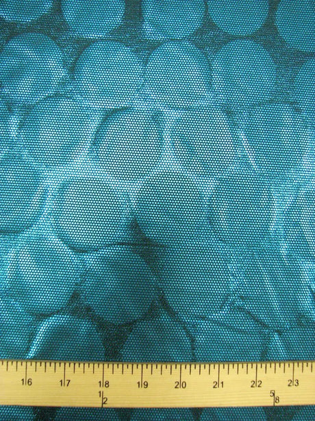 Polyester Spandex Fabric - Shiny Circles Foil Design, Silver, Magenta, Teal, 58/60" Width