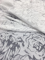 Polyester Floral Lace Fabric - Textured Floral Design, White, Black