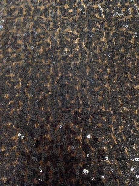 3Mm Black Mini Micro Sequins Swirl Pattern Nylon Mesh Fabric - Black Swirl Pattern, 50" Width