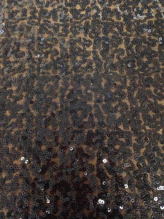 3Mm Black Mini Micro Sequins Swirl Pattern Nylon Mesh Fabric - Black Swirl Pattern, 50" Width