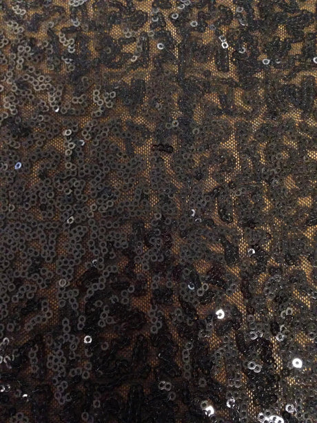 3Mm Black Mini Micro Sequins Swirl Pattern Nylon Mesh Fabric - Black Swirl Pattern, 50" Width