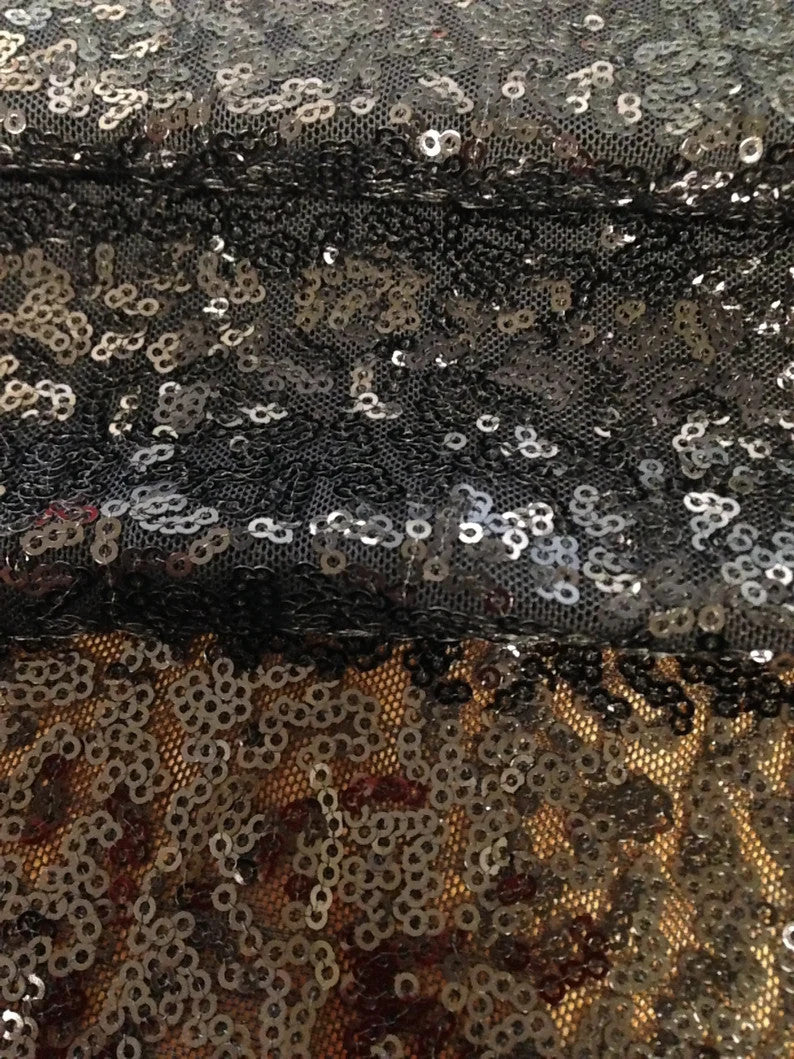 3Mm Black Mini Micro Sequins Swirl Pattern Nylon Mesh Fabric - Black Swirl Pattern, 50" Width