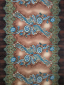 Polyester ITY Matte Jersey Spandex Fabric - Big Paisley Design, Brown, Purple, 58" Width
