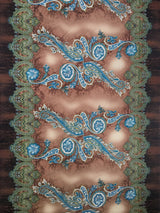 Polyester ITY Matte Jersey Spandex Fabric - Big Paisley Design, Brown, Purple, 58" Width