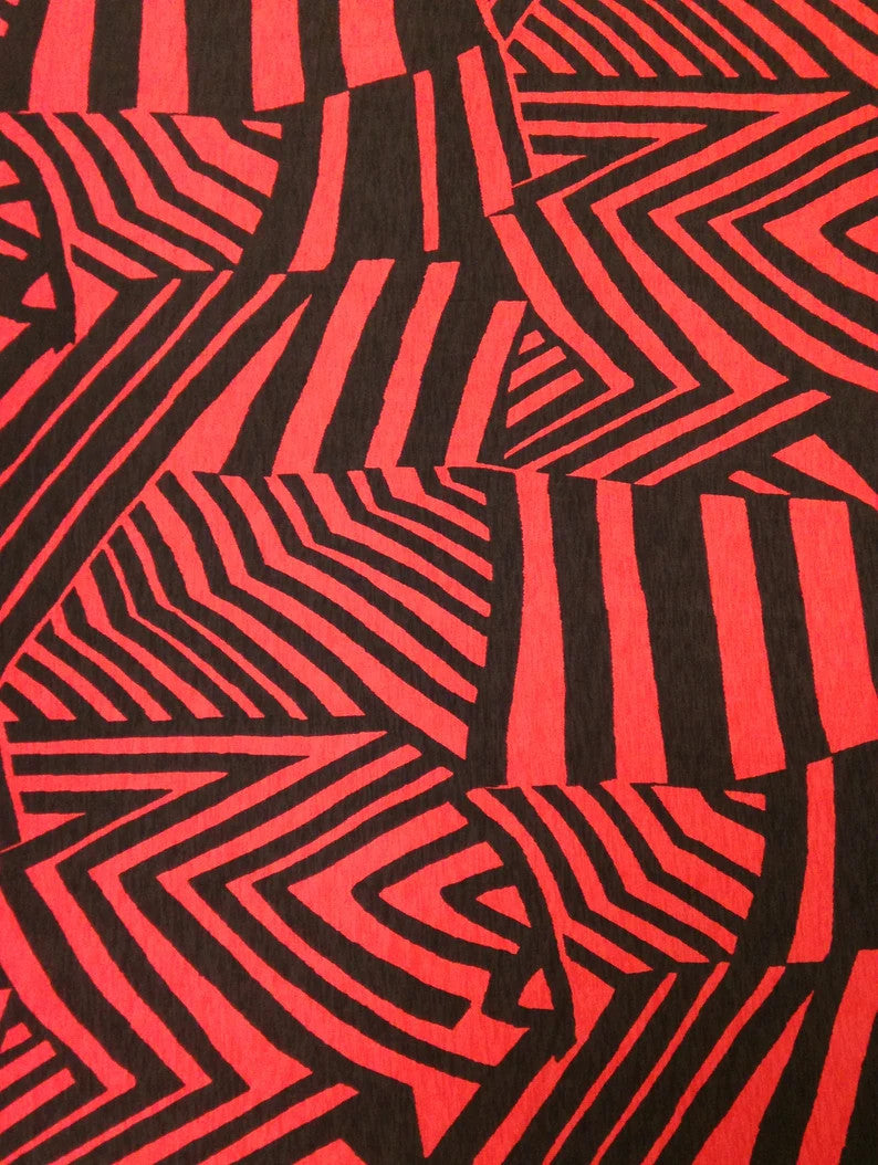 Polyester Bulgari Spandex Fabric - Abstract, Dark Brown And Dark Coral, 58"-60" Width