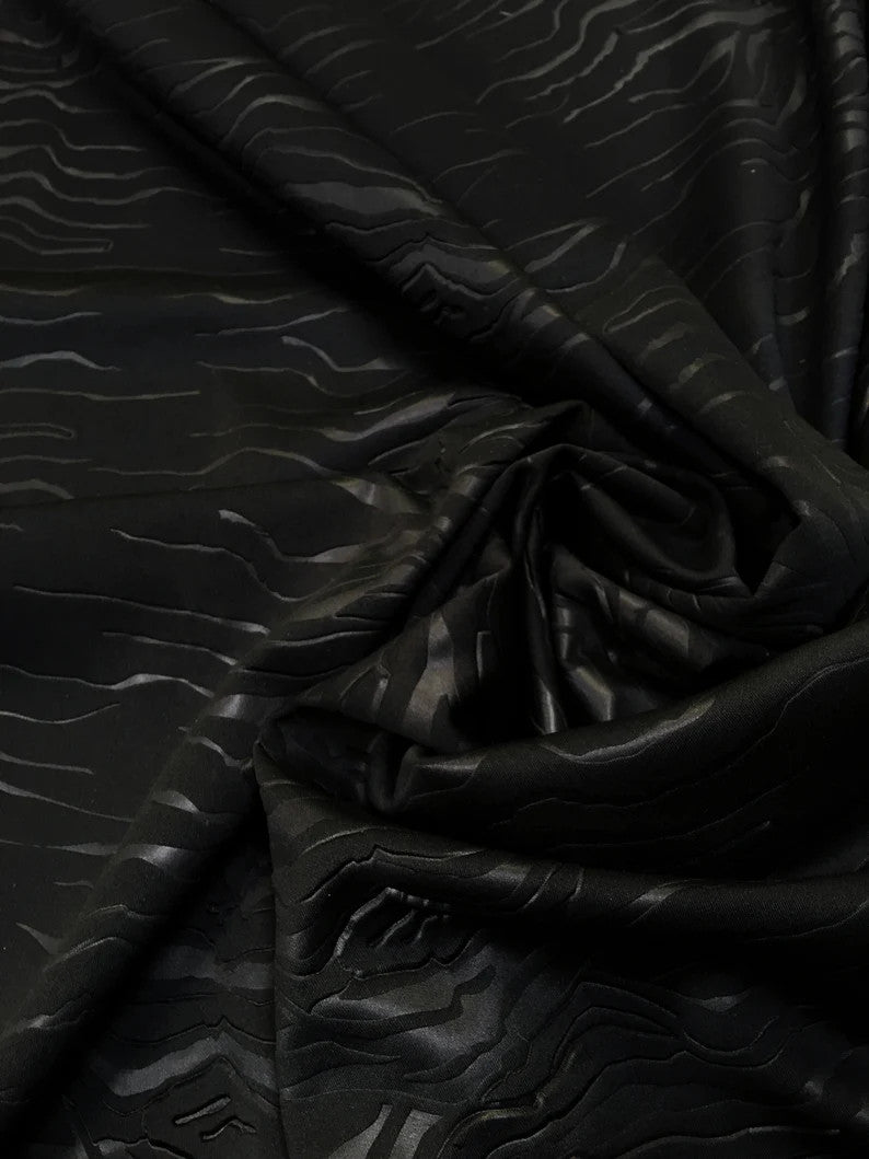 Polyester Techno Heavy Weight Fabric - Black Matte Zebra Design, 56" To 58" Width