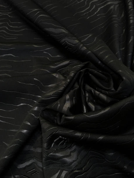 Polyester Techno Heavy Weight Fabric - Black Matte Zebra Design, 56" To 58" Width
